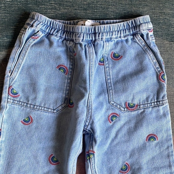 Mini Boden Kids Blue Denim Pants with Rainbow Embroidery - Picture 1 of 6